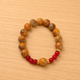 Orange & Red Beads Elastic Bracelet with Marble Pattern Bala-58