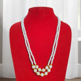 Double Layer White Pearl Necklace with Golden Bead Accents Pote-177