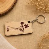 Custom Floral Wooden Name Keyring WP-11