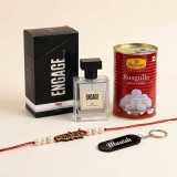 Brother Rakhi Gift Combo with Personalized Keychain, Perfume & Sweets JNK-7701