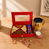 Dry Nuts & Chocolates Gift Box with Mug, Candle and Rakhi for Bhaiya Bhabhi JNK-7709