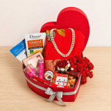 Traditional Red Saree & Makeup Gift Box JNK-7748