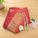 Teej Special Saree with Pearl Necklace & Rose Hair Clip