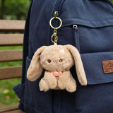 5-Inch Light Brown Rabbit Plush With Bow Keychain VT-1399