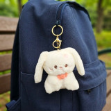 5-Inch White Rabbit Plush With Bow Keychain