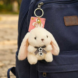5-Inch White Bunny Polka-Dot Bow Keychain VT-1409