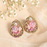 Elegant Pink Teardrop Floral Earrings JR-507