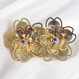 Gold-Tone Filigree Floral Metal Stud Earrings JR-523