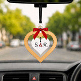 Personalized Wooden Couple's Initial Letter Heart Car Charm WP-84
