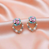 Pink & Turquoise Flower Heart Drop Earrings JR-514
