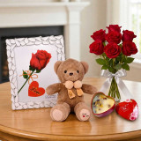 Personalized Frame, Teddy, Roses & Candle Gift Set DKG-1759