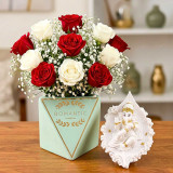 White & Red Roses With Divine Ganesh Idol Statue Gift Set DKG-1760