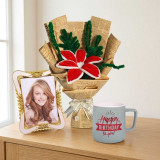 Red & White Lily Bouquet With Frame & Mug Gift Set DKG-1826