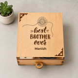 Best Brother Ever Engraved Wooden Box With Belt, Wallet & Rakhi