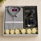 White Roses, Shirt & Perfume Hamper DKG-1845