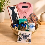 Father's Day Gift Hamper with Gent's Park Shirt, Tie, Dhaka Topi, Mug & Dry Nuts