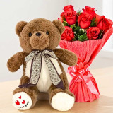 Cuddly Teddy & 12 Red Roses Bouquet Romantic Gift SK-3630