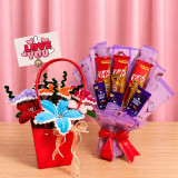 Multi Color Fuzzy Flower Gift Bag with Chocolate Bouquet