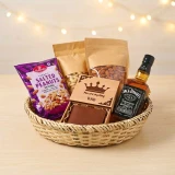 Whiskey, Dry Fruits & Personalized Box Hamper DKG-1922