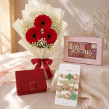 Red Gerbera Bouquet & Beauty Essentials Gift Set SK-3777
