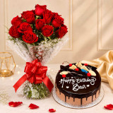 Dark & White 2lbs Cake with 12 Red Rose Bouquet JNK-8054