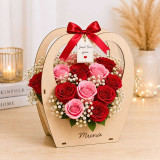 Red & Pink Rose Wooden Basket with Engraved Name JNK-8066