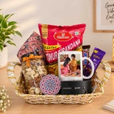 Snacks with Dhaka Topi, Belt, Mug & Candle Gift for Brother JNK-8076