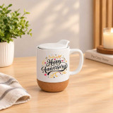 Happy Anniversary Design Printed Mug with Lid & Cork Base JNK-8106