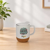 Happy Birthday & Name Printed Ceramic Mug with Lid & Cork Base JNK-8107