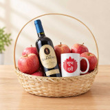 Dashain Gift with 750ml Red Wine, Apples & Mug JNK-8117