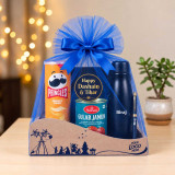 Personalized Bottle, Pen, Pringles & Sweet Hamper DKG-1988