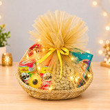 Festive Snacks Gift Basket with Candle & Fairy Lights