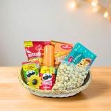 Festive Snacks Gift Basket with Candle & Fairy Lights