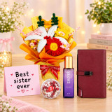 Colorful Lily & Gerbera Fuzzy Bouquet & Wallet Hamper DKG-2054