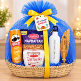 Festive Snacks With Personalized Bottle & Pen Gift Basket DKG-2117