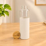 Glass Bottle with Silicone Sleeve, Butterfly Design & Name Engraved Wooden Lid-550ml