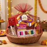 Tihar Gift Basket with 200ml Red Label, Snacks & Perfume for Brother