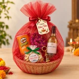Keychain, Pringles, Wine & Mala Gift Hamper