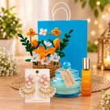 Earrings, Perfume, Candle & Fuzzy Flowers Gift Combo for Her