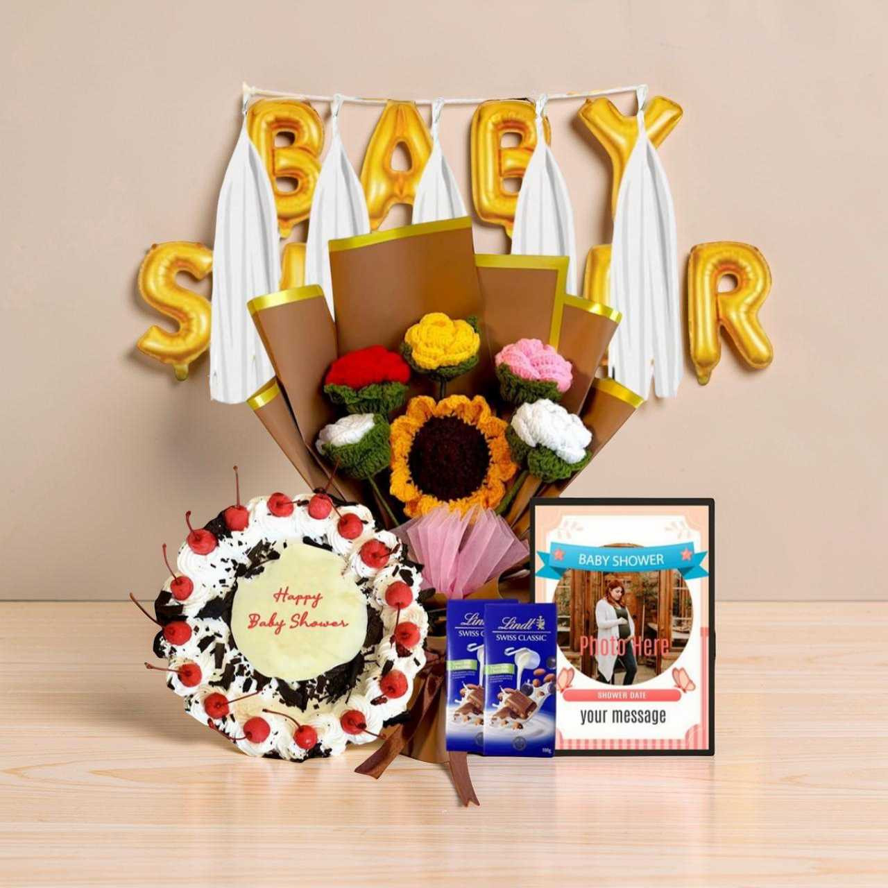 Delightful Baby Shower Celebration Gift Set with Cake, Crochet Bouquet ...