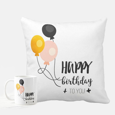 Happy Birthday Printed Cushion And Coffee Mug
