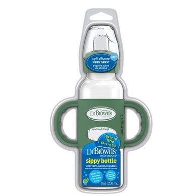 Dr.Brown's 8 oz/250 mL Narrow Sippy Spout Bottle w/ Silicone Handles, Green,1-pack