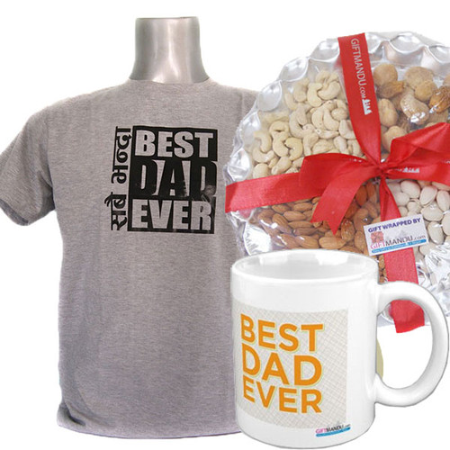"Best Dad Ever" Tshirt With Mug & Nuts Tray