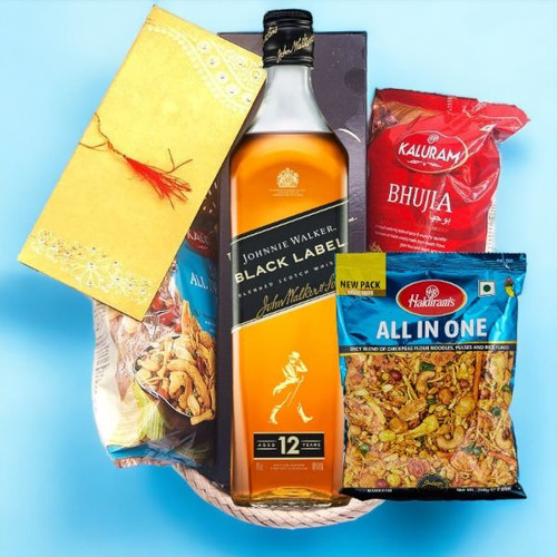 JW Black Label 1000ml and Namkeen Snacks Basket (Optional Cash Sagun)
