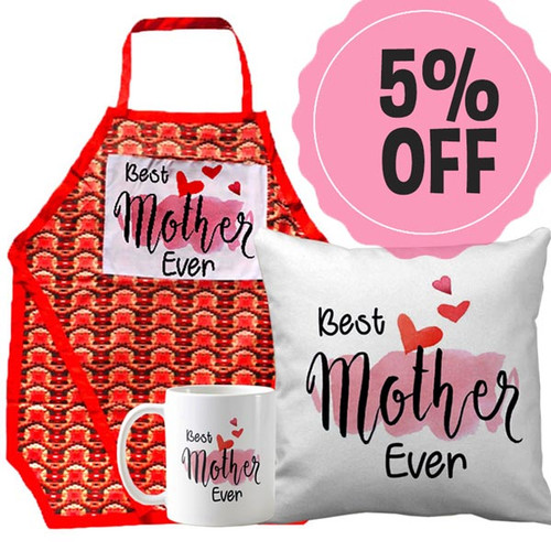 ''Best Mother Ever'' Printed Cushion, Mug & Apron Gift Set