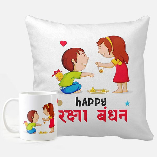 Raksha Bandhan Mug + Cushion Set