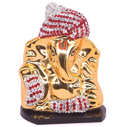 Decorative Golden Ganesh Statue - Red