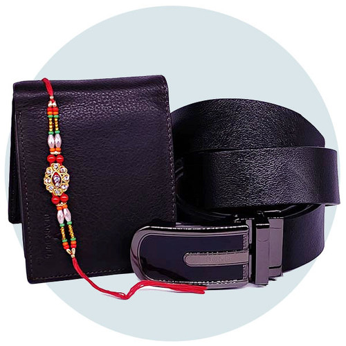 Rakhi Thread With Belt & Wallet Gift Set