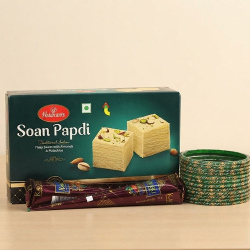 Green Bangles With Mehendi & Soan Papdi