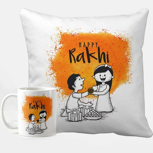 "Happy Rakhi" Cushion & Mug Gift